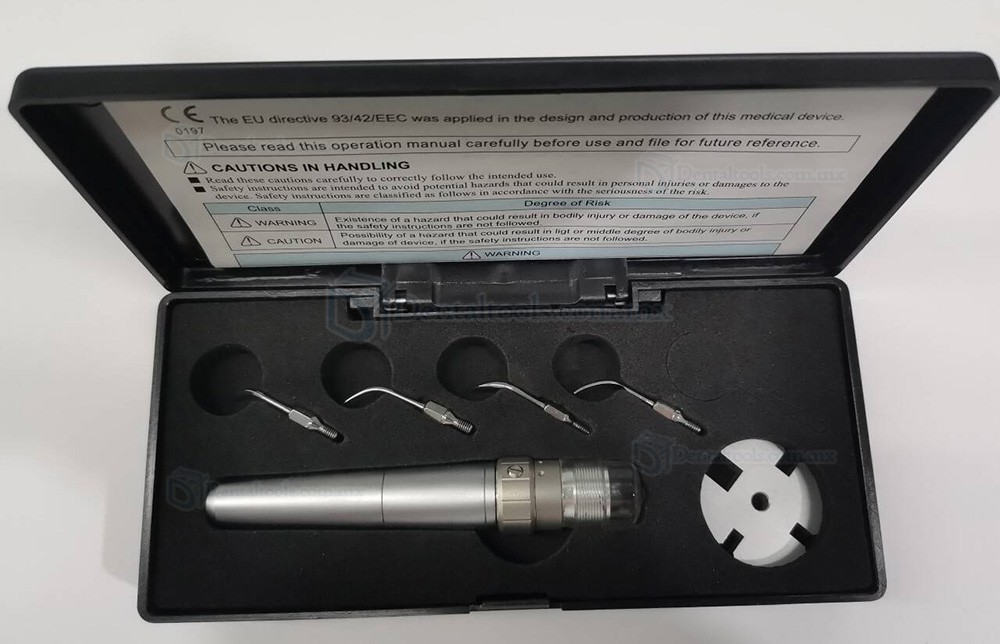 Escariador s&oacute;nico neum&aacute;tico dental con puntas GK1 GK2 y GK3